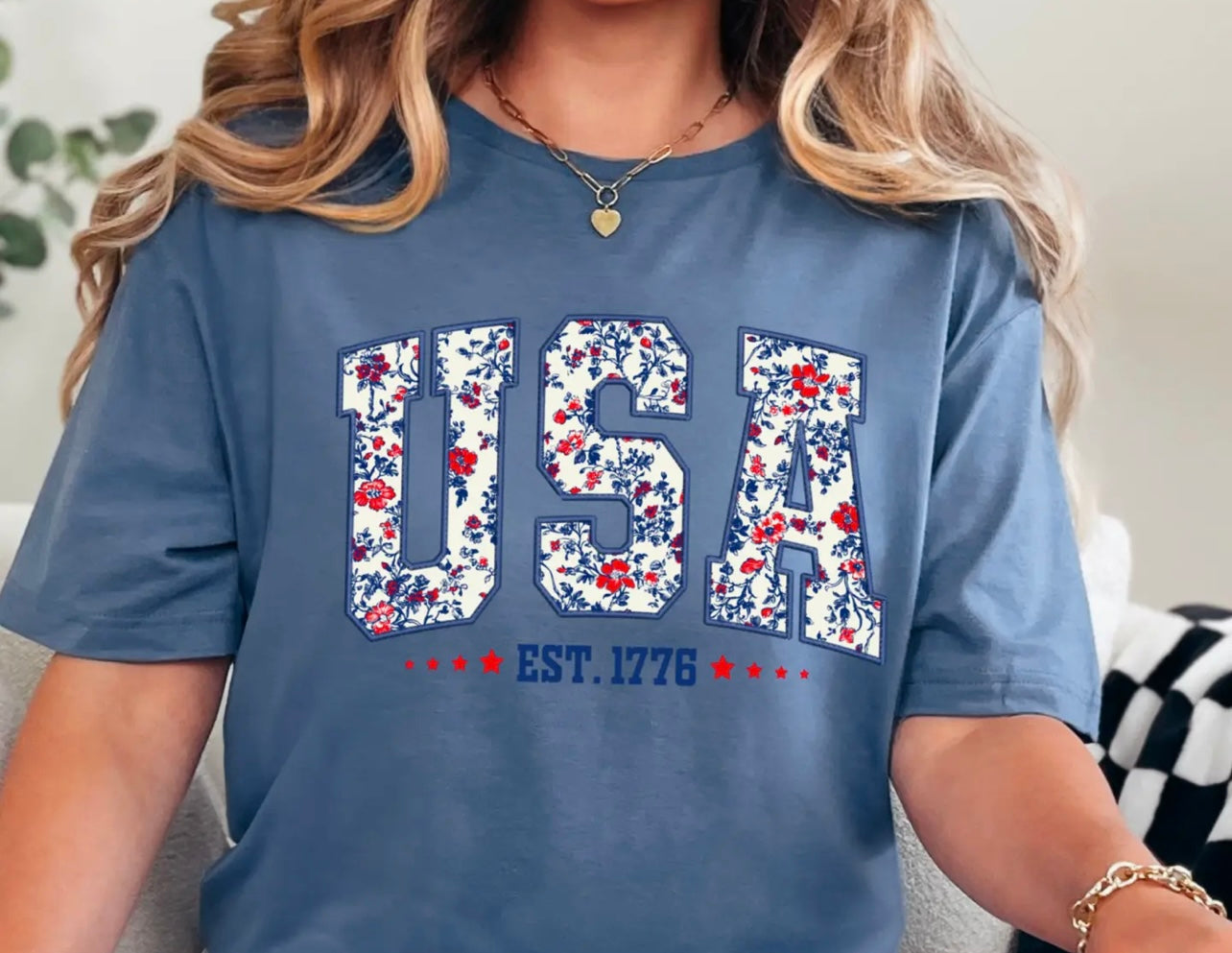 USA Floral T Shirt